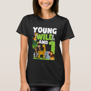 Kids Young Wild And 1 Safari Animal Themed 1st Bir T-Shirt