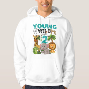 Kids Young Wild And 2 - 2nd Birthday Safari Zoo An Hoodie