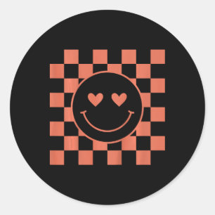Kids Youth Checkered Retro Valentine Smile Face  Classic Round Sticker