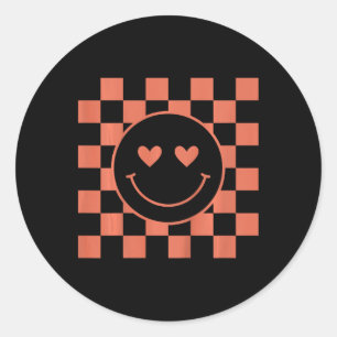 Kids Youth Chequered Retro Valentine Smile Face Classic Round Sticker