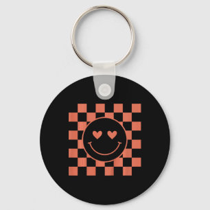 Kids Youth Chequered Retro Valentine Smile Face Key Ring