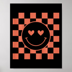 Kids Youth Chequered Retro Valentine Smile Face Poster