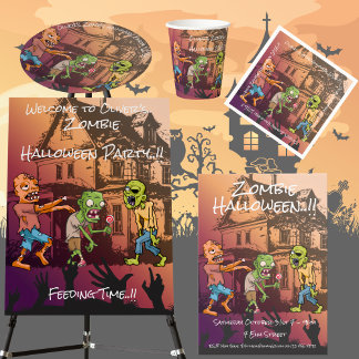 Kids Zombie Halloween Party Banner