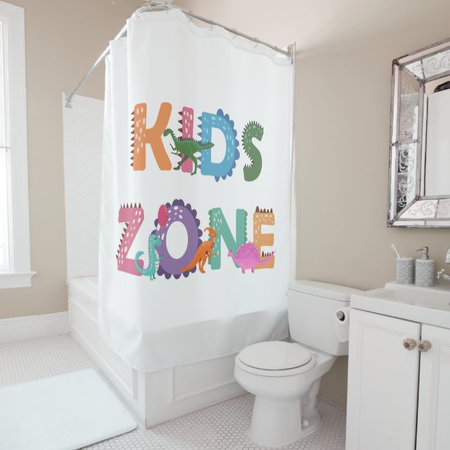 Kids Zone Dinosaurs Shower Curtain (In Situ)