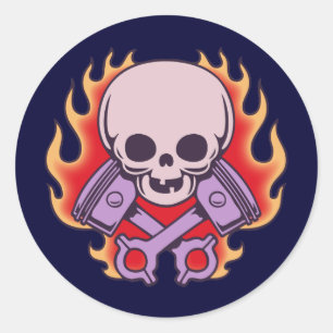 Kidskull & Crossed Pistons Classic Round Sticker