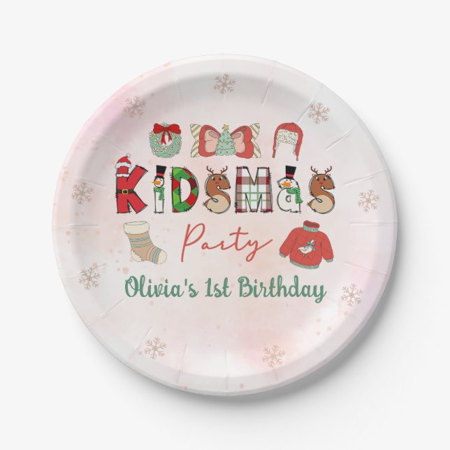 Kidsmas Winter Chirstmas Birthday Paper Plate (Front)