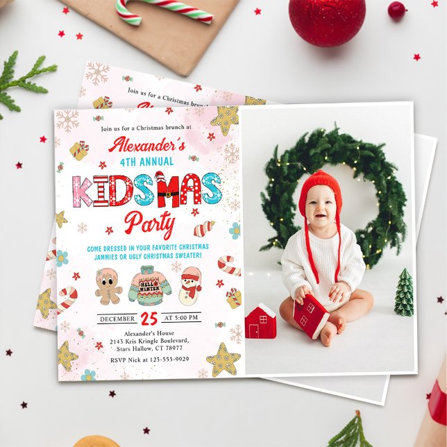 Kidsmas Winter Christmas Birthday Party Photo Invitation (Creator Uploaded)