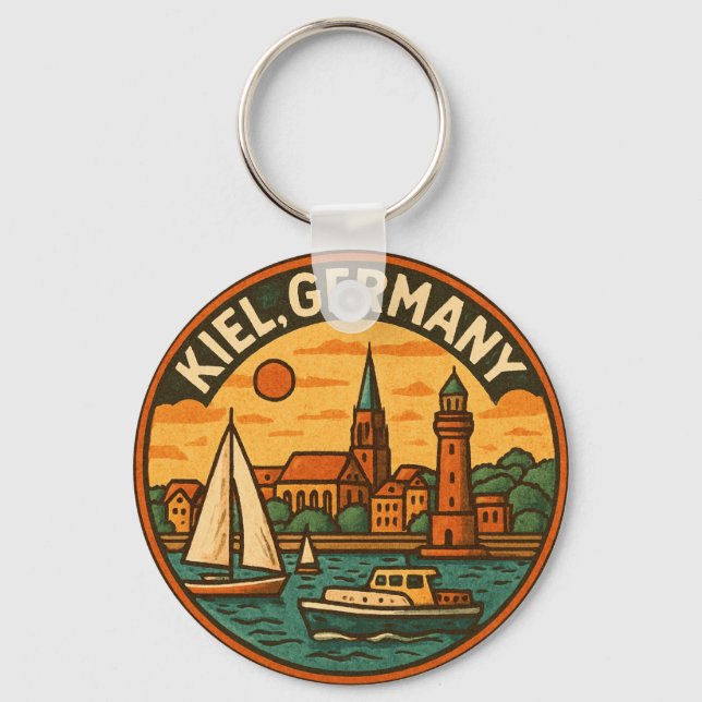 Kiel Germany Coastal Art Key Ring (Front)