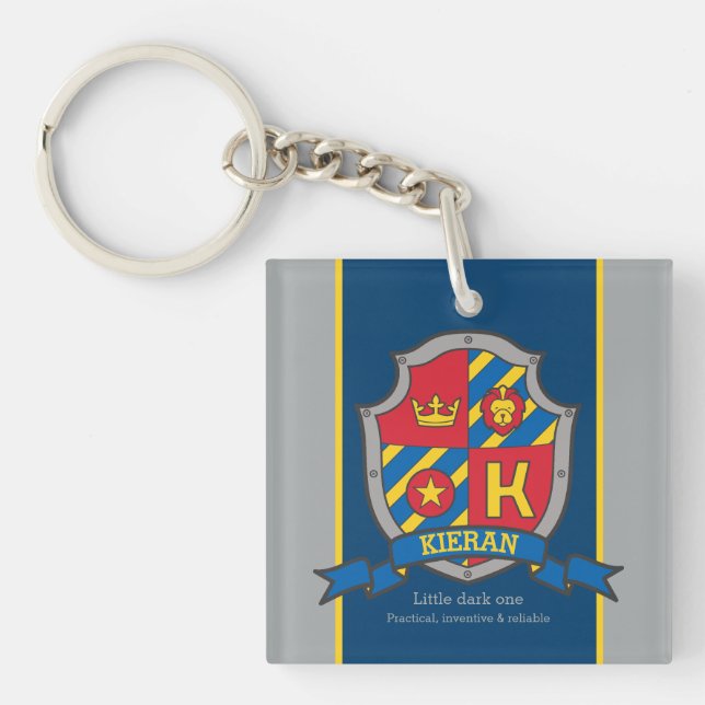 Kieran name meaning boys knight crest custom key ring (Front)