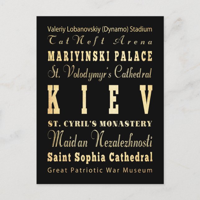 Kiev City of Ukraine Typography Art Postcard (Front)
