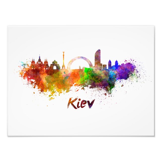 Kiev skyline in watercolor photo print (Front)