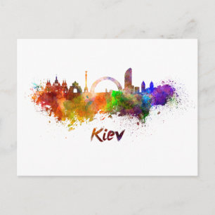Kiev skyline in watercolor postcard