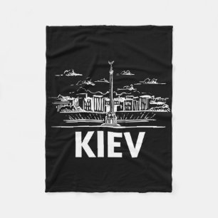 Kiev Ukraine City Skyline Silhouette Outline Sketc Fleece Blanket