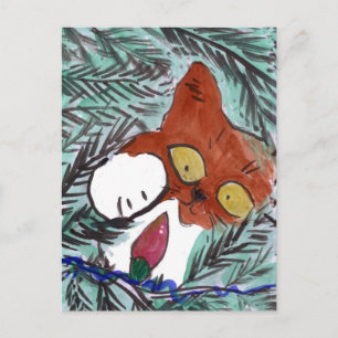 Kiiten is fascinated by Christmas Tree Lights Holiday Postcard