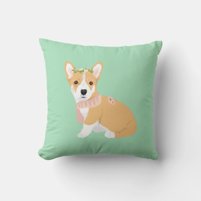 Kiki The Pretty Corgi with Pink Shawl Cushion (Front)
