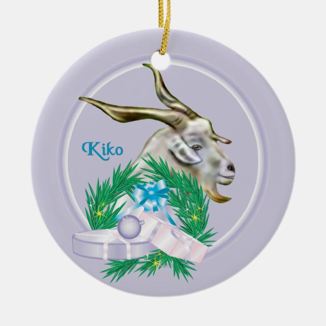Kiko Goat Wreath Holiday Ornament (Front)
