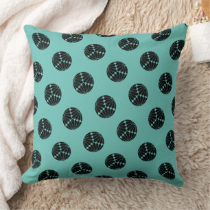 Kiku Chrysanthemum Mon Black Teal Oriental Art Cushion