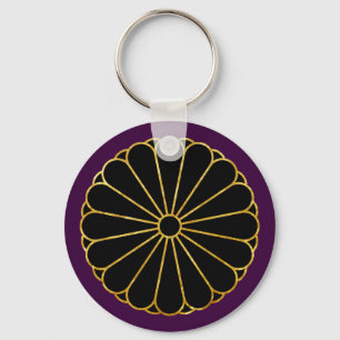 Kiku Chrysanthemum Mon in faux gold on purple Key Ring