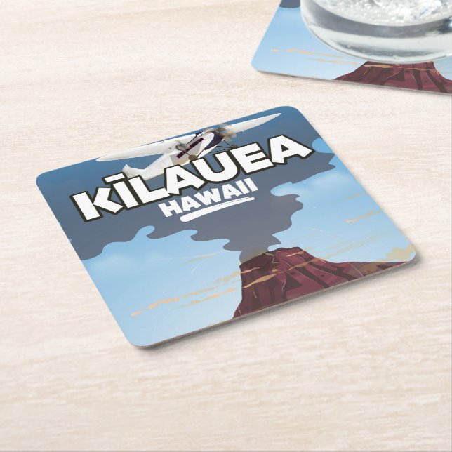 Kīlauea Hawaii Volcano travel poster Square Paper Coaster (Angled)