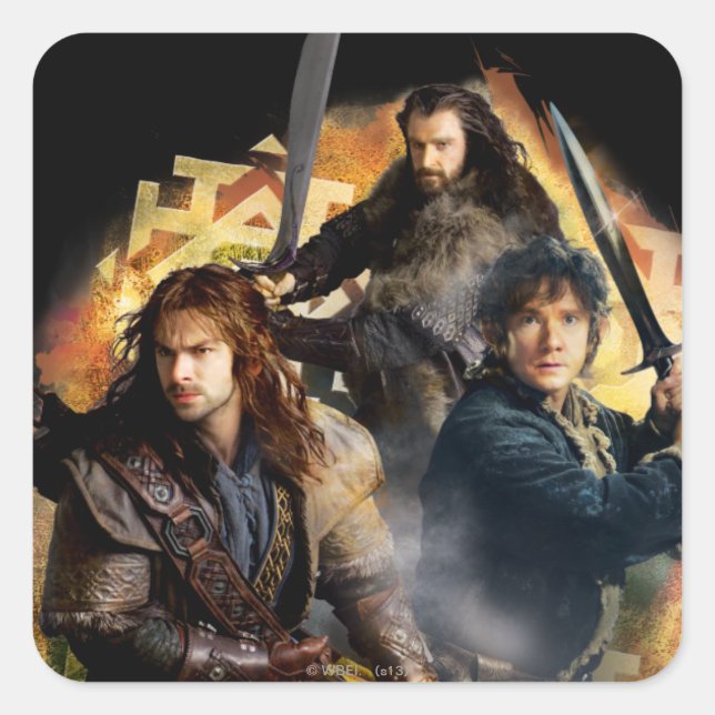 Kili, BILBO BAGGINS™, & THORIN OAKENSHIELD™ Art Square Sticker (Front)