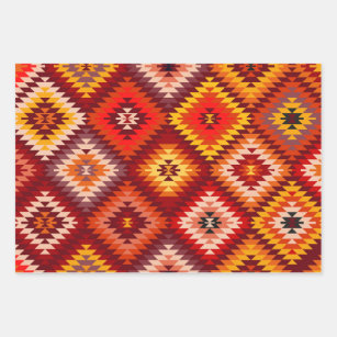 Kilim Rug Style rhombus - fire red Wrapping Paper Sheet