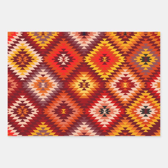 Kilim Rug Style rhombus - fire red Wrapping Paper Sheet (Front)