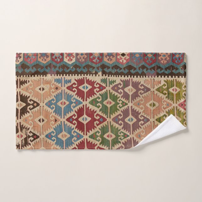 Kilim Turkish Carpet Rug Bath Towel Set (Hand Towel)