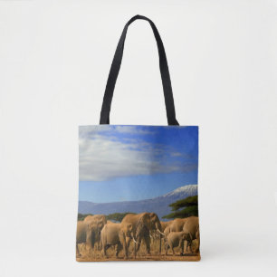 Kilimanjaro And Elephants Tote Bag