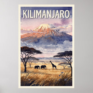 Kilimanjaro Tanzania Vintage Travel Poster