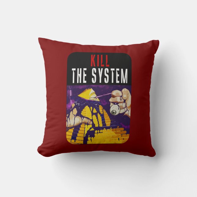 Kill the System Anti-Establishment Pyramid Eye Art Cushion (Front)