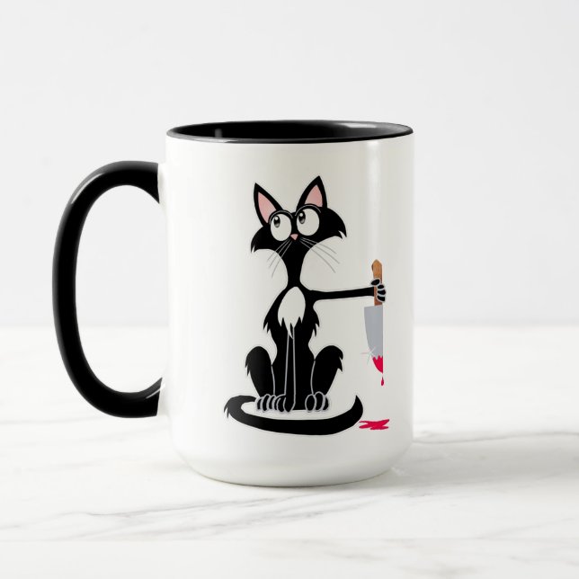 Killer cat with a bloody knife Coffee Mug (Left)