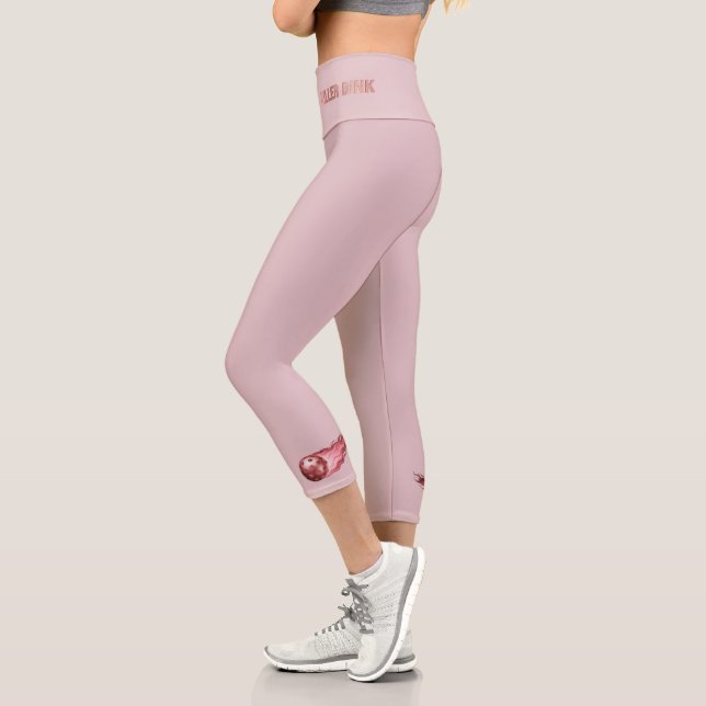 Killer Dink Flaming Rose Gold Pink Pickleball Life Capri Leggings (Left)