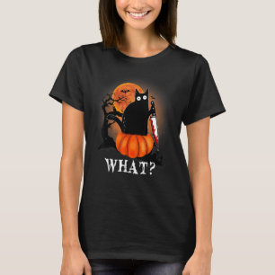 Killer Halloween Scary Moon Black Cat With Knife P T-Shirt