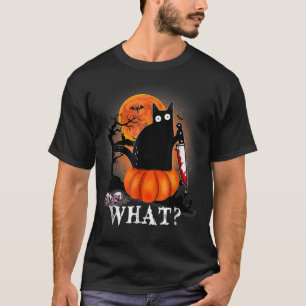 Killer Halloween Scary Moon Black Cat With Knife P T-Shirt