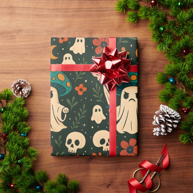 Killer Shroom-Skull & Flowers Pattern  Wrapping Paper (Holiday Gift)