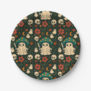 Killer Shrooms-Skull & Flowers Pattern Paper Plate