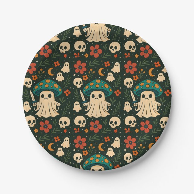 Killer Shrooms-Skull & Flowers Pattern Paper Plate (Front)