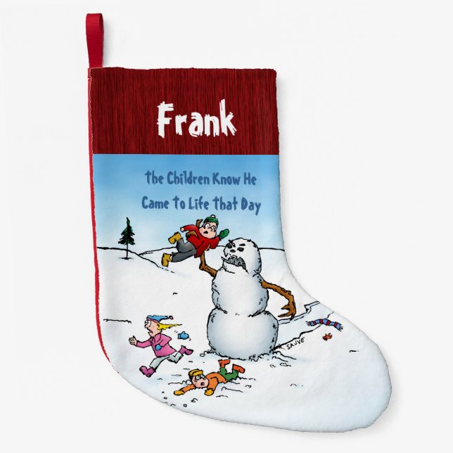Killer Snowman Funny Cartoon Small Christmas Stocking (Front)