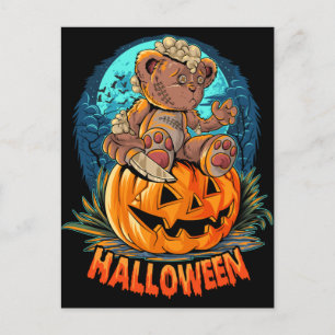 Killer Teddy Bear Halloween Jack-o-lantern Postcard