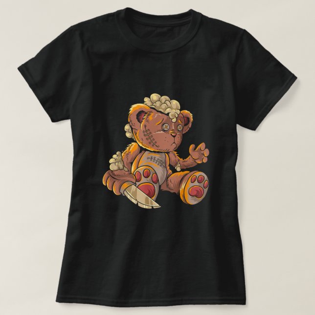 Killer Teddy Bear Lazy Halloween Costume Scary Mon T-Shirt (Design Front)