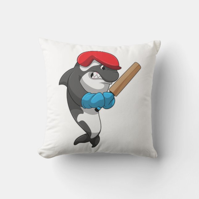 Killer whale at Cricket with Cricket bat Cushion (Front)