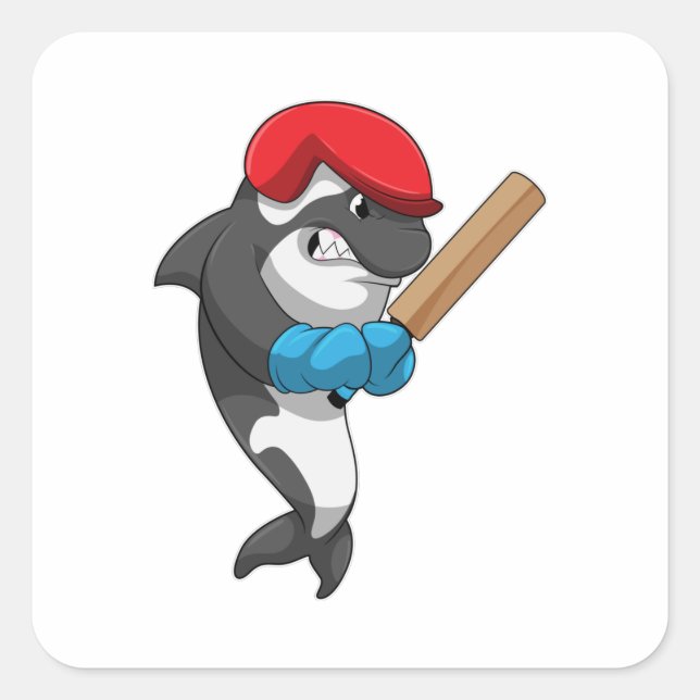 Killer whale at Cricket with Cricket bat Square Sticker (Front)