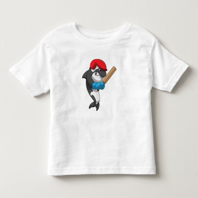 Killer whale at Cricket with Cricket bat Toddler T-Shirt (Front)