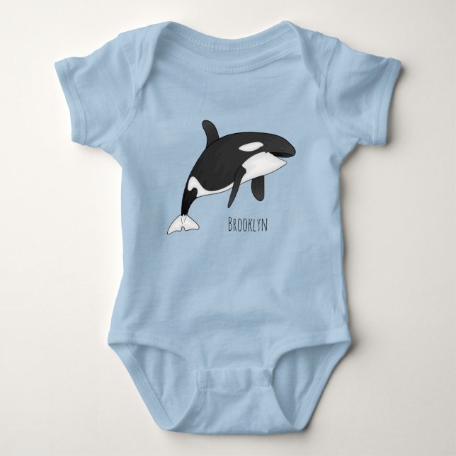 Killer whale cartoon illustration baby bodysuit (Front)