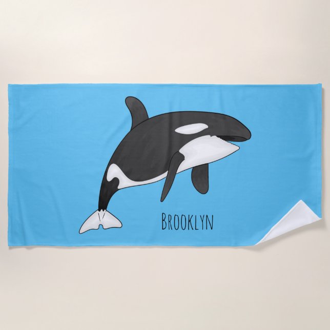Killer whale cartoon illustration beach towel (Front)