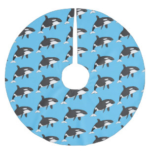 Killer whale cartoon illustration brushed polyester tree skirt