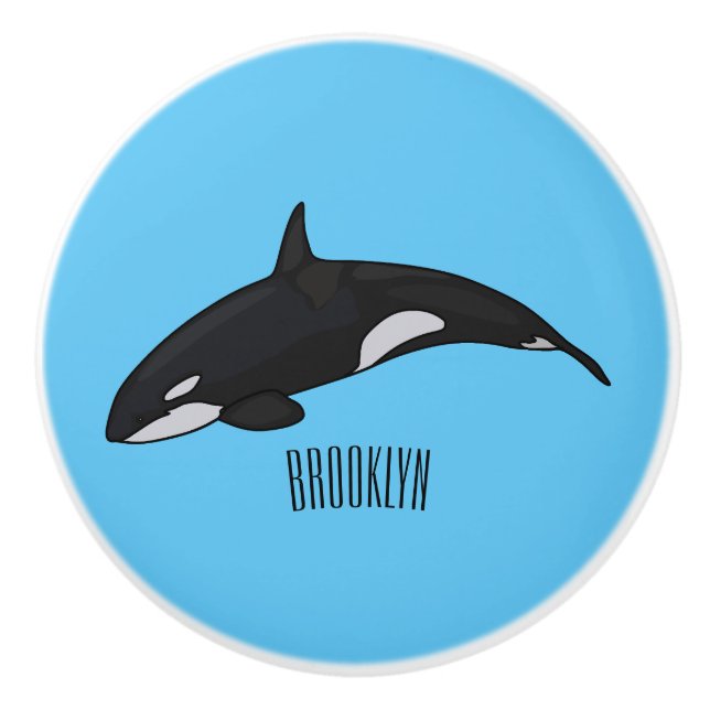 Killer whale cartoon illustration ceramic knob (Front)