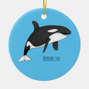 Killer whale cartoon illustration ceramic ornament