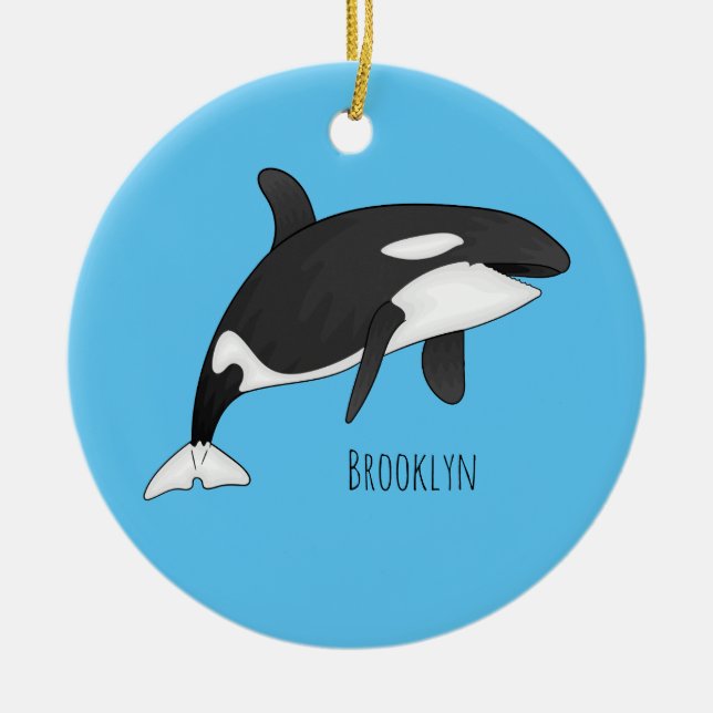 Killer whale cartoon illustration ceramic ornament (Front)