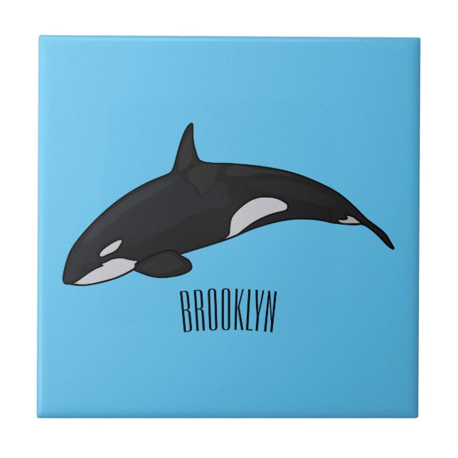 Killer whale cartoon illustration ceramic tile (Front)